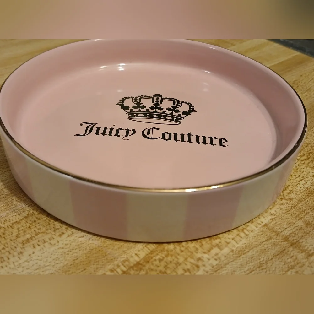 Juicy Couture Pink Logo Trinket Dish with Gold Rim